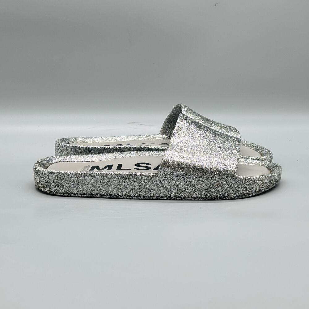 Melissa Sandals Womens 6 Silver Glitter Plastic Slide Slip On Comfort Shoes